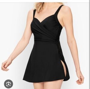 Dreamsuit Plus 18W Black One Piece Swimsuit Draped Front Ruched Swimdress